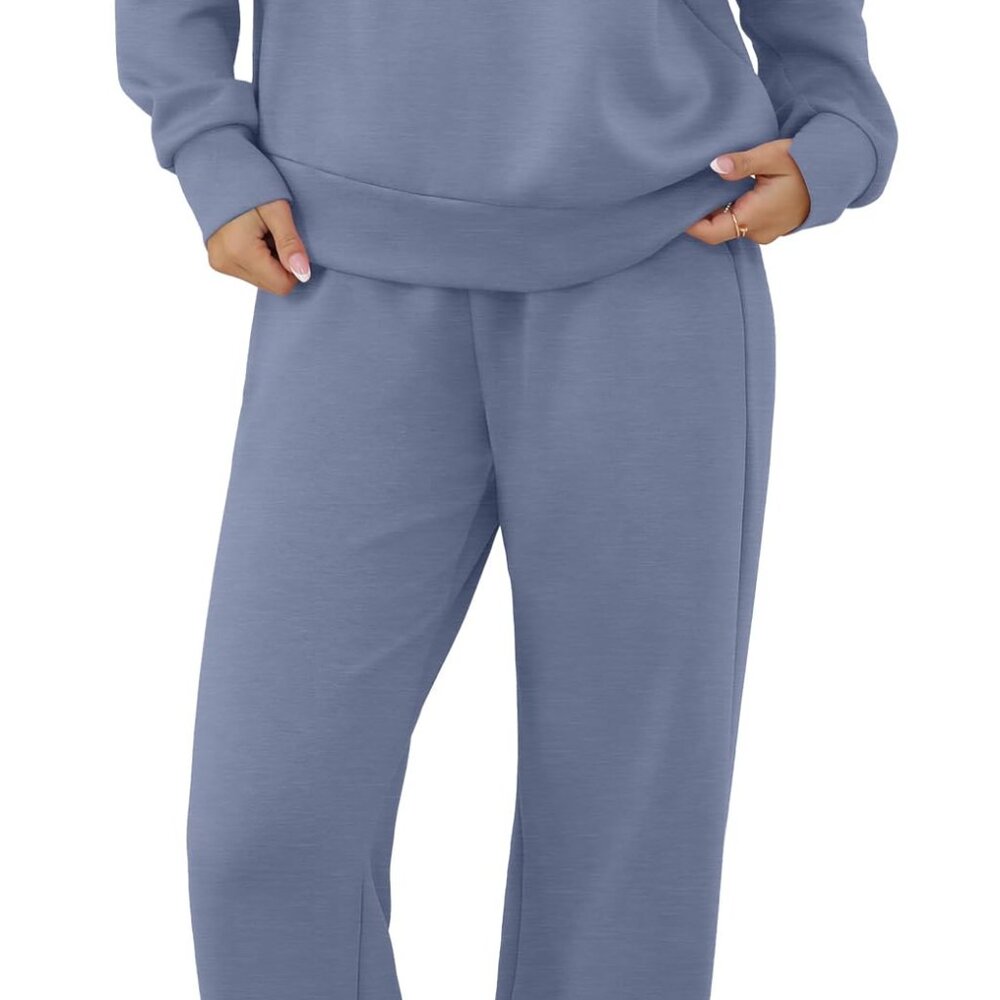 Half Zip Sweatshirt Wide Leg Sweatpant Lounge Set Casual Chic Oversized